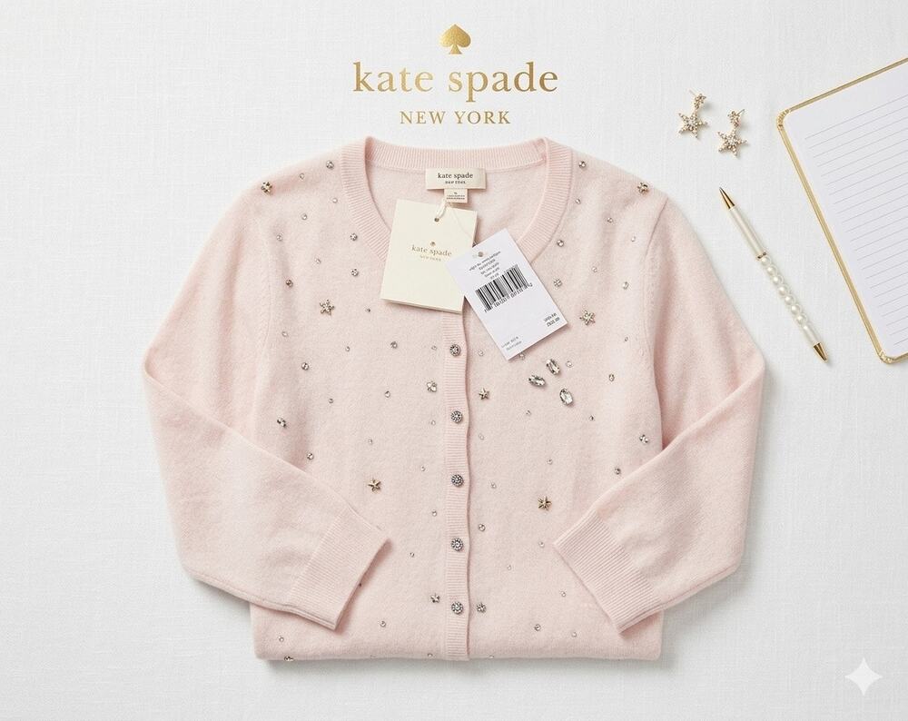 Kate Spade NWT "Night Sky" Crystal Cardigan Blush Pink XL